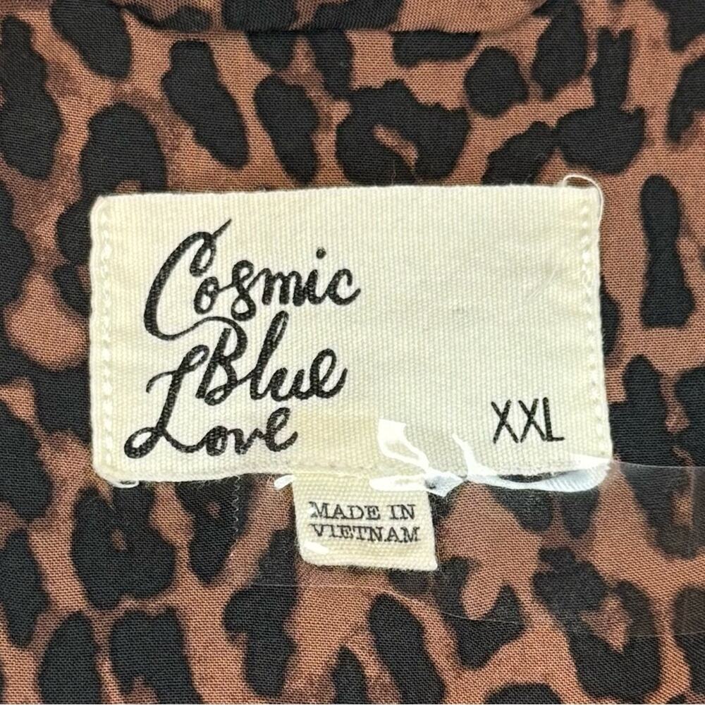 Cosmic Blue Love Boho Animal Print Button-Up Blouse Brown Black XXL Rayon - Picture 5 of 8